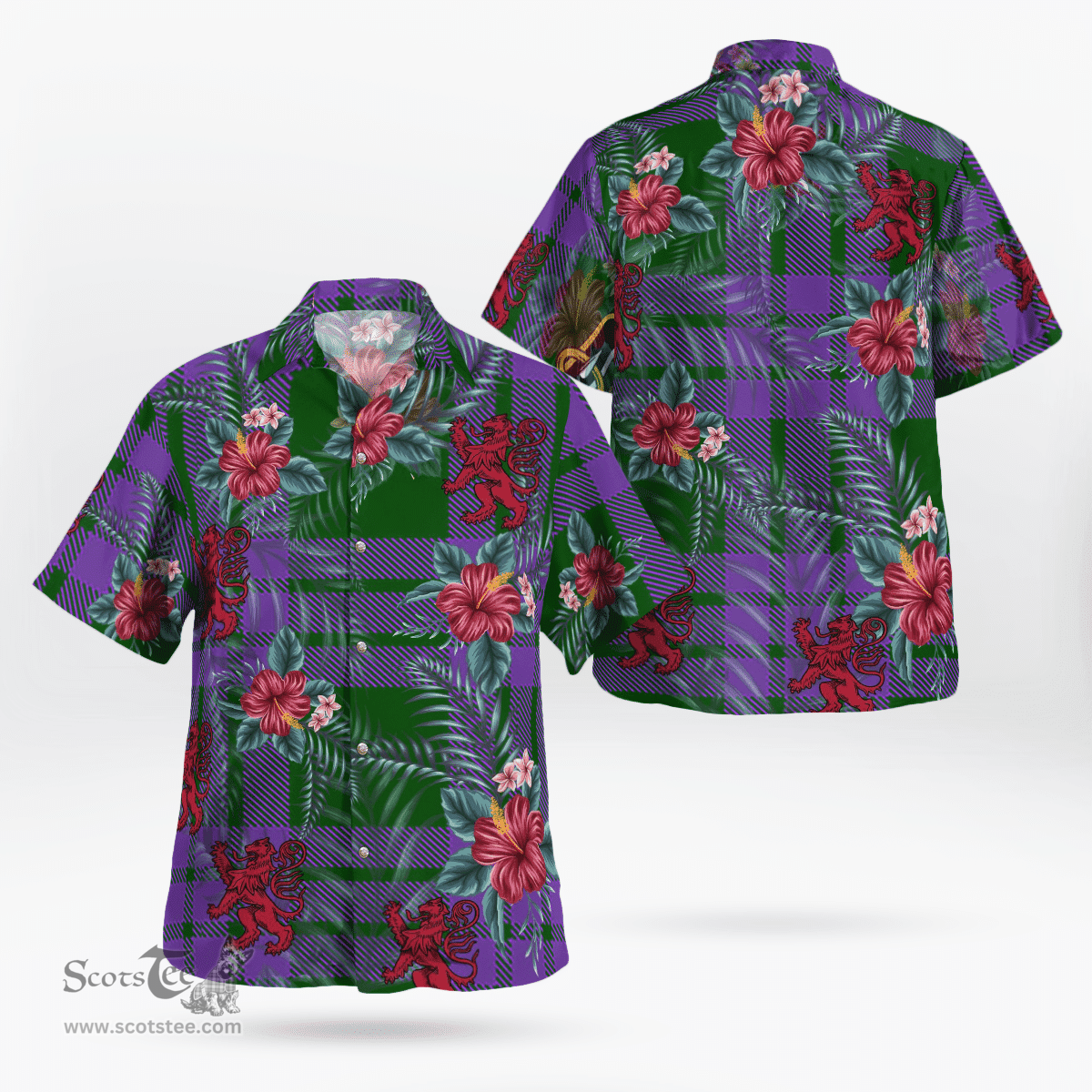 Scottish Clan Elphinstone Tartan Scottish Lion Hawaiian Shirt | Tartan Plaid Shirt Scottish Plaid Tartan Plaid - ScotsTee - scotstee.com