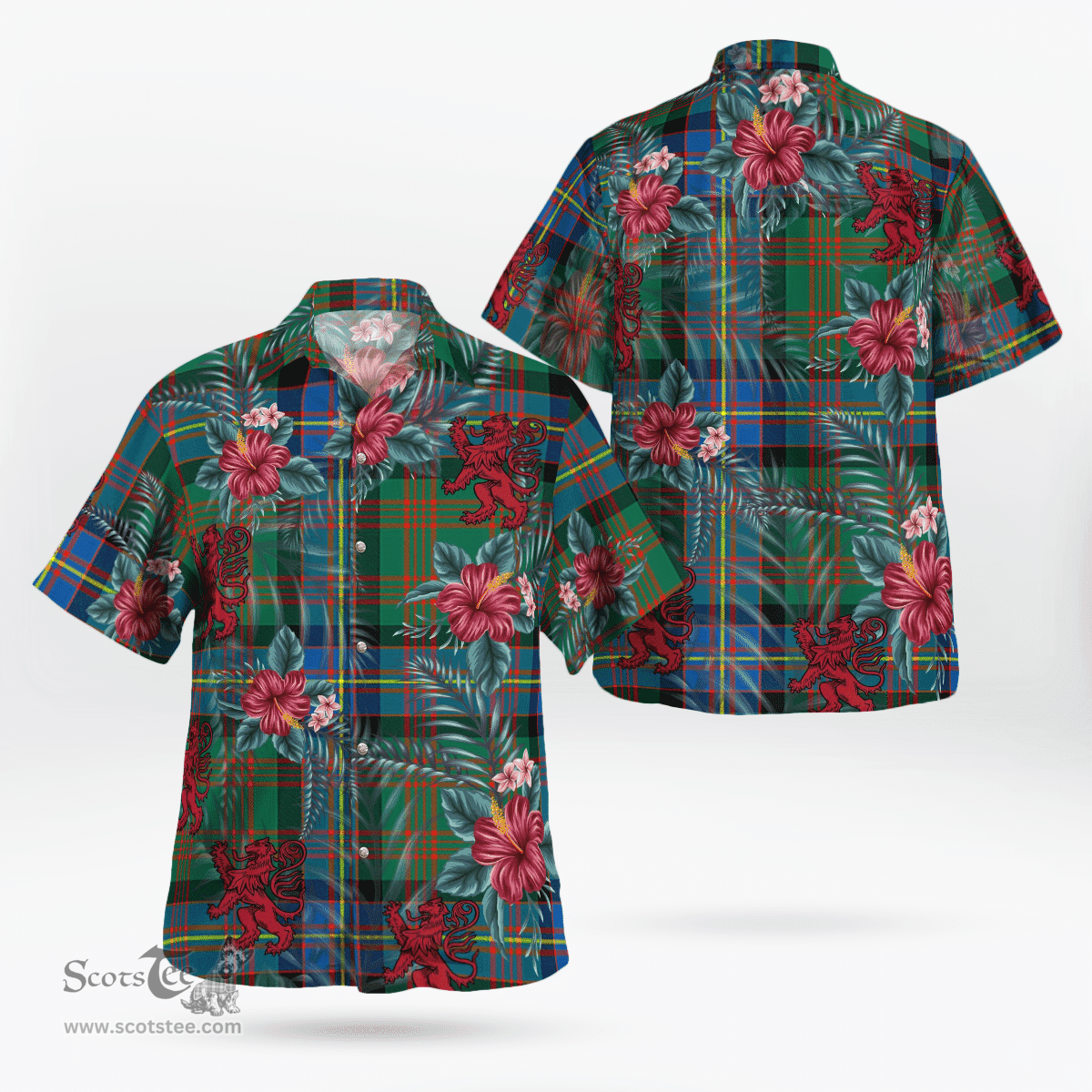 Scottish Clan Cochrane Ancient Tartan Scottish Lion Hawaiian Shirt | Tartan Plaid Shirt Scottish Plaid Tartan Plaid - ScotsTee - scotstee.com