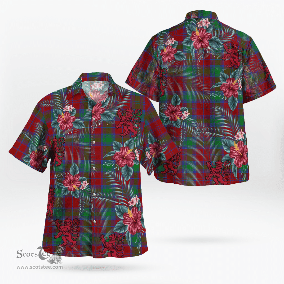Scottish Clan Fotheringham Tartan Scottish Lion Hawaiian Shirt | Tartan Plaid Shirt Scottish Plaid Tartan Plaid - ScotsTee - scotstee.com