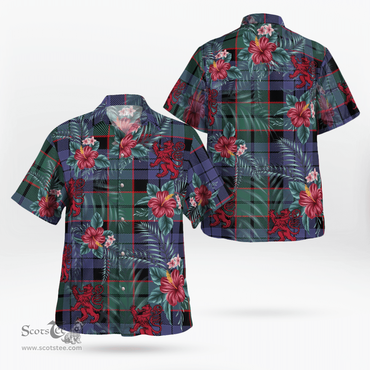 Scottish Clan Fletcher Modern Tartan Scottish Lion Hawaiian Shirt | Tartan Plaid Shirt Scottish Plaid Tartan Plaid - ScotsTee - scotstee.com