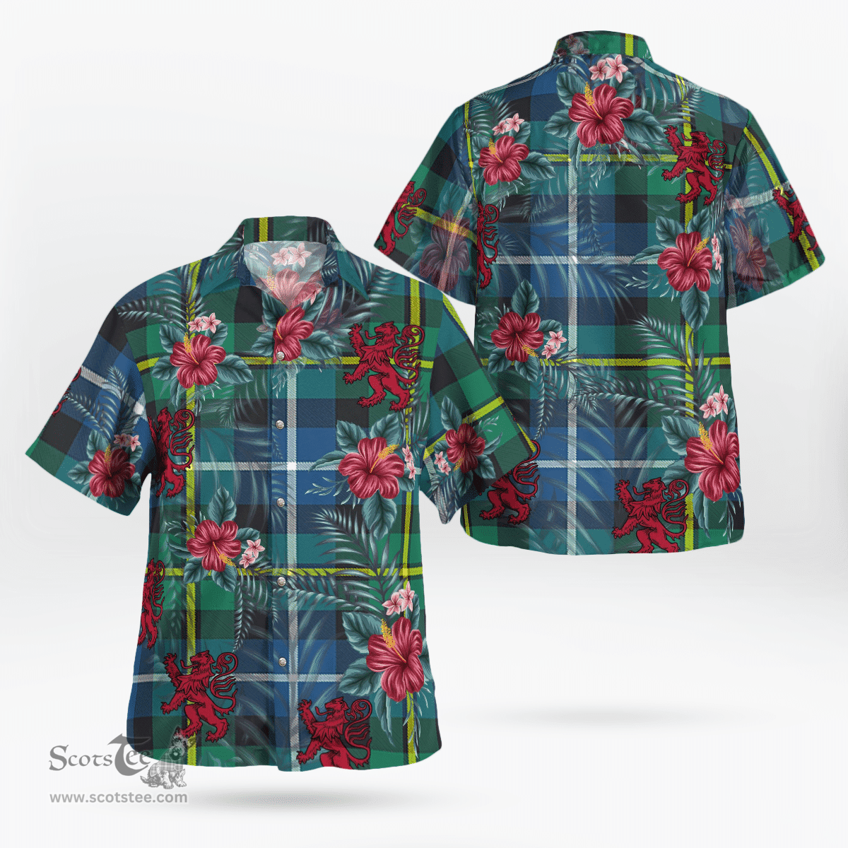 Scottish Clan MacNeill of Barra Ancient Tartan Scottish Lion Hawaiian Shirt | Tartan Plaid Shirt Scottish Plaid Tartan Plaid - ScotsTee - scotstee.com