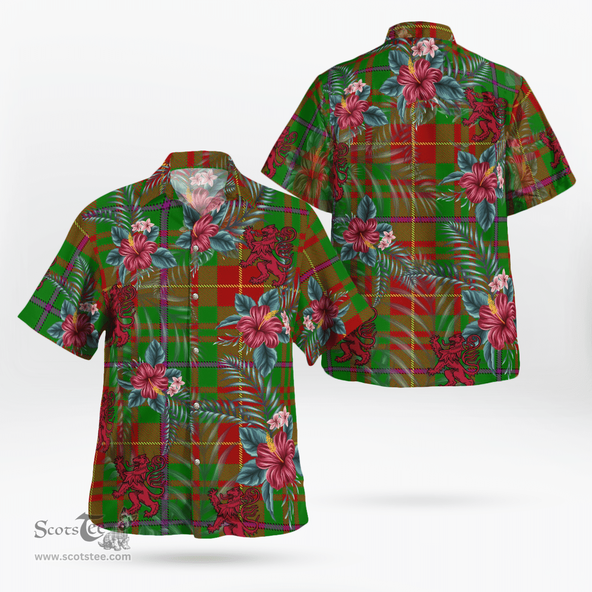 Scottish Clan Fulton Tartan Scottish Lion Hawaiian Shirt | Tartan Plaid Shirt Scottish Plaid Tartan Plaid - ScotsTee - scotstee.com
