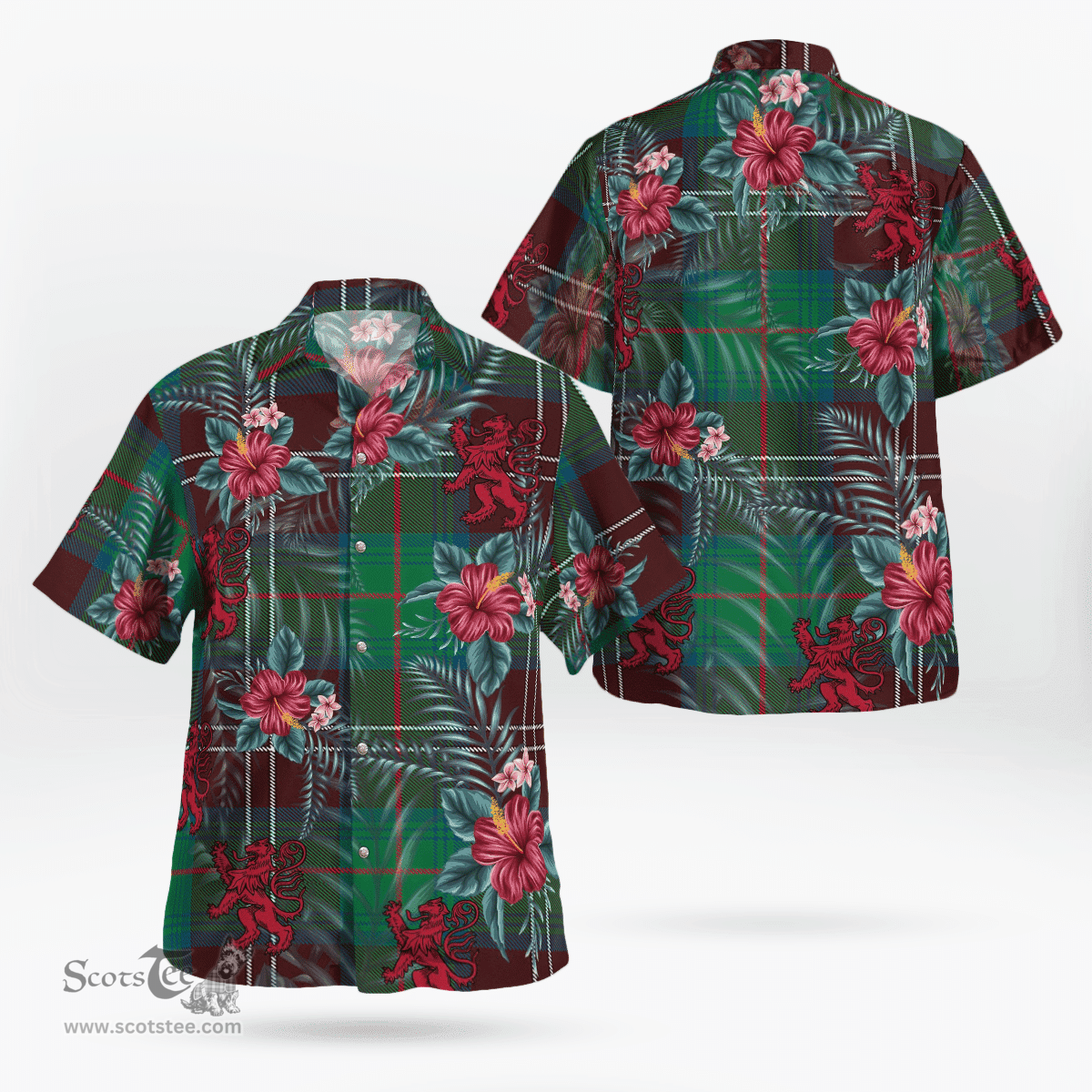 Scottish Clan Chisholm Hunting Ancient Tartan Scottish Lion Hawaiian Shirt | Tartan Plaid Shirt Scottish Plaid Tartan Plaid - ScotsTee - scotstee.com