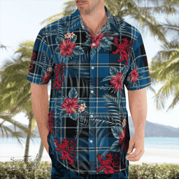 Scottish Clan Clergy Blue Tartan Scottish Lion Hawaiian Shirt | Tartan Plaid Shirt Scottish Plaid Tartan Plaid - ScotsTee - scotstee.com