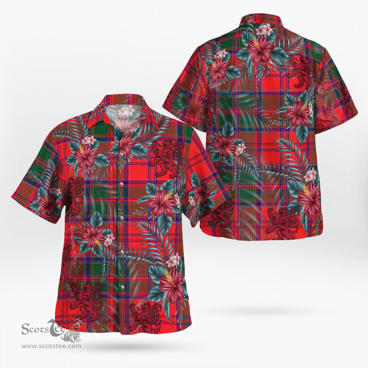 Scottish Clan Drummond Modern Tartan Scottish Lion Hawaiian Shirt | Tartan Plaid Shirt Scottish Plaid Tartan Plaid - ScotsTee - scotstee.com