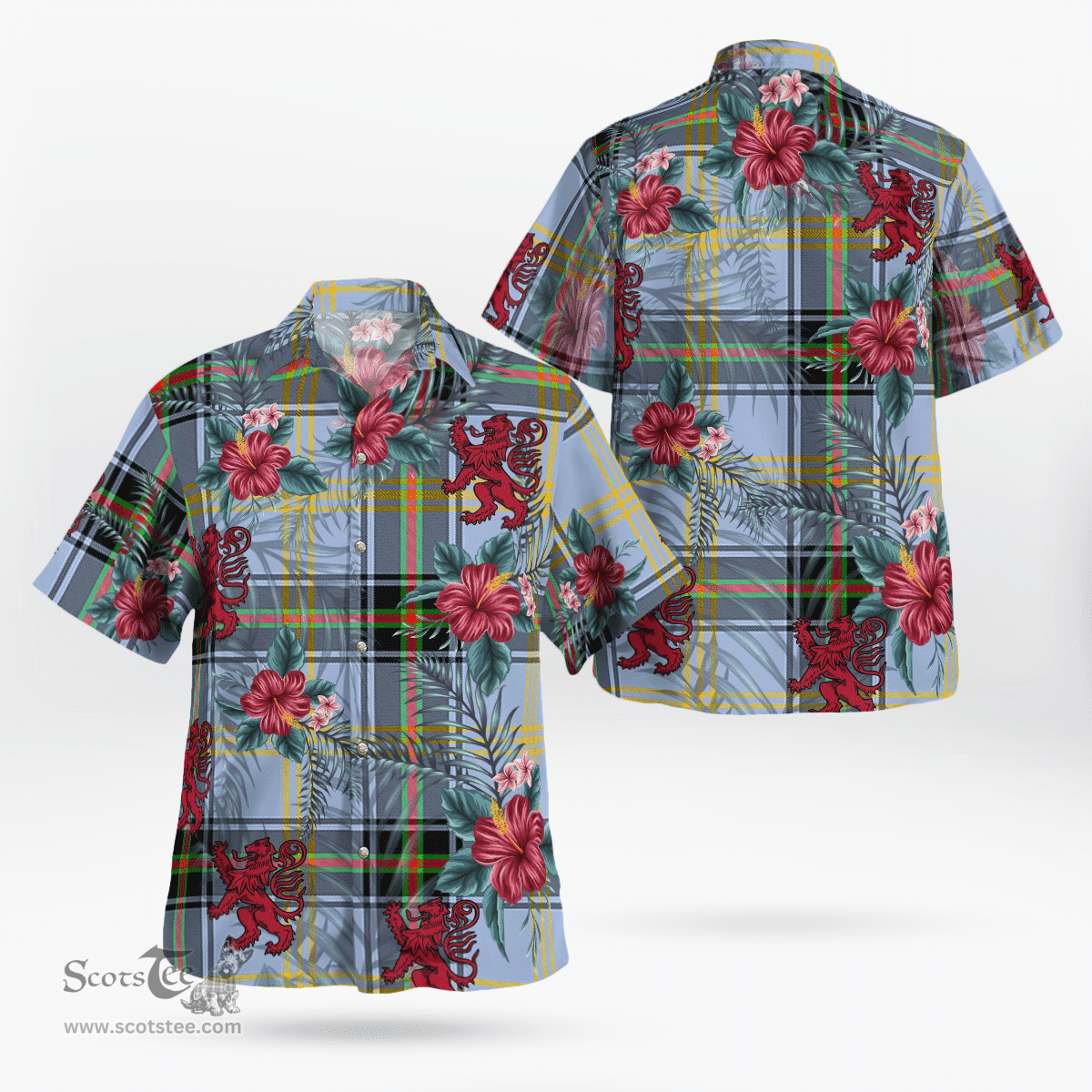 Scottish Clan Bell of the Borders Tartan Scottish Lion Hawaiian Shirt | Tartan Plaid Shirt Scottish Plaid Tartan Plaid - ScotsTee - scotstee.com