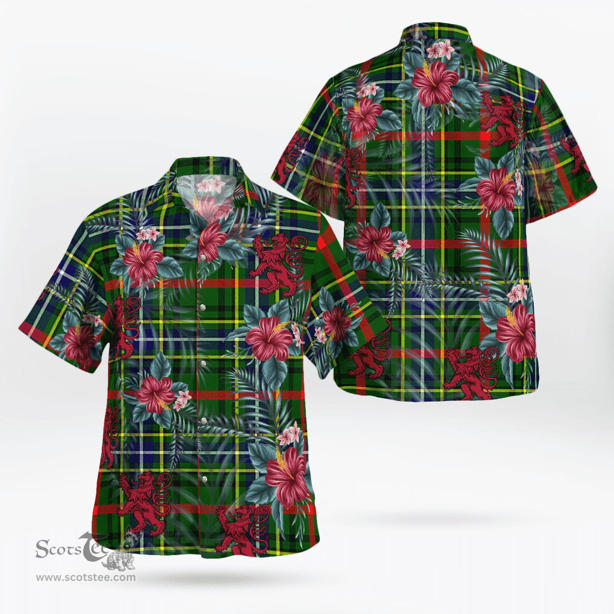 Scottish Clan Bisset Tartan Scottish Lion Hawaiian Shirt | Tartan Plaid Shirt Scottish Plaid Tartan Plaid - ScotsTee - scotstee.com