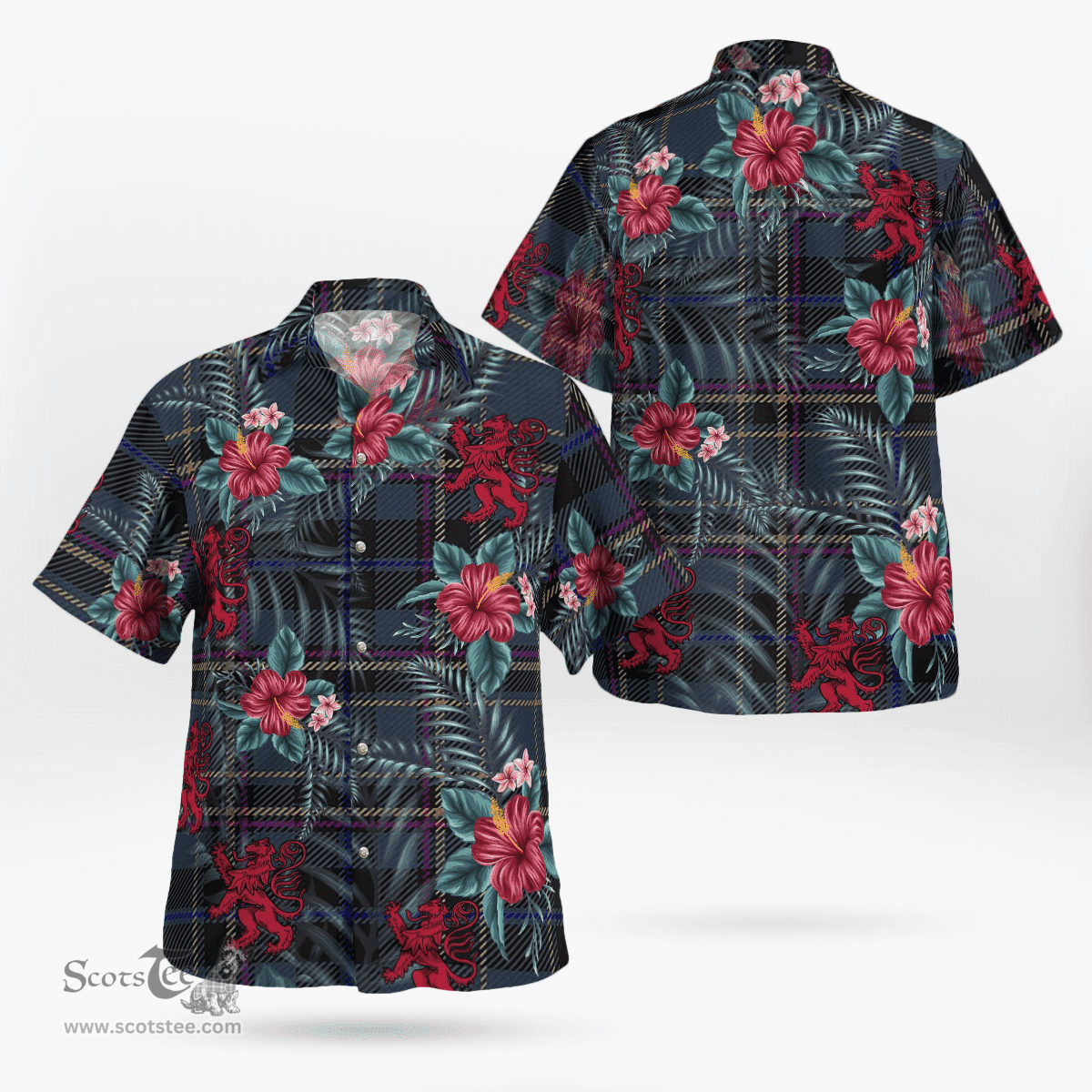 Scottish Clan Conway Tartan Scottish Lion Hawaiian Shirt | Tartan Plaid Shirt Scottish Plaid Tartan Plaid - ScotsTee - scotstee.com
