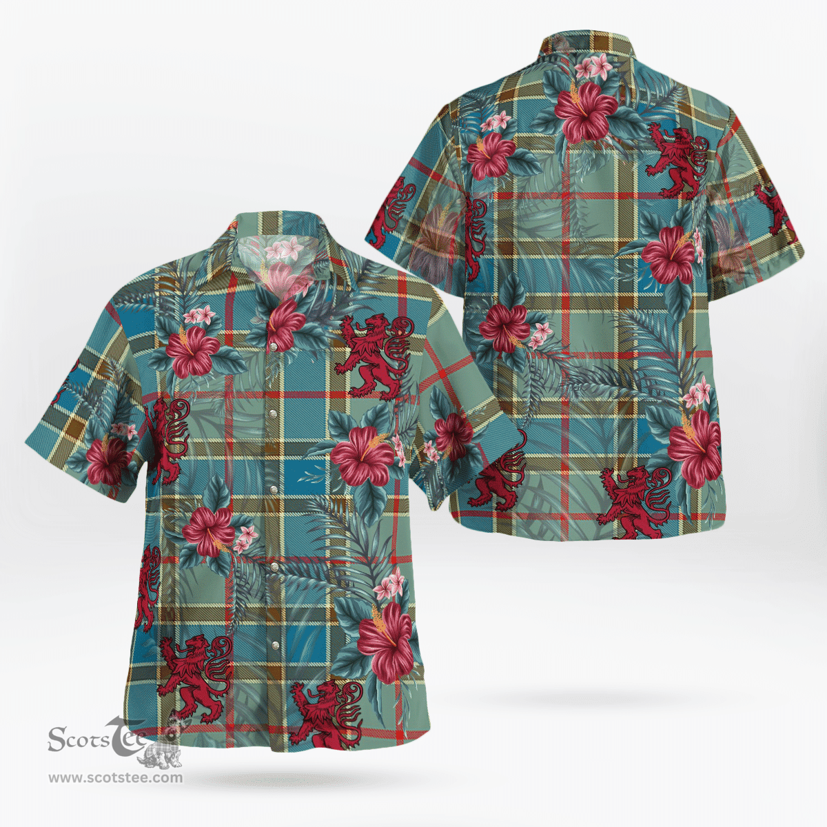 Scottish Clan Balfour Blue Tartan Scottish Lion Hawaiian Shirt | Tartan Plaid Shirt Scottish Plaid Tartan Plaid - ScotsTee - scotstee.com