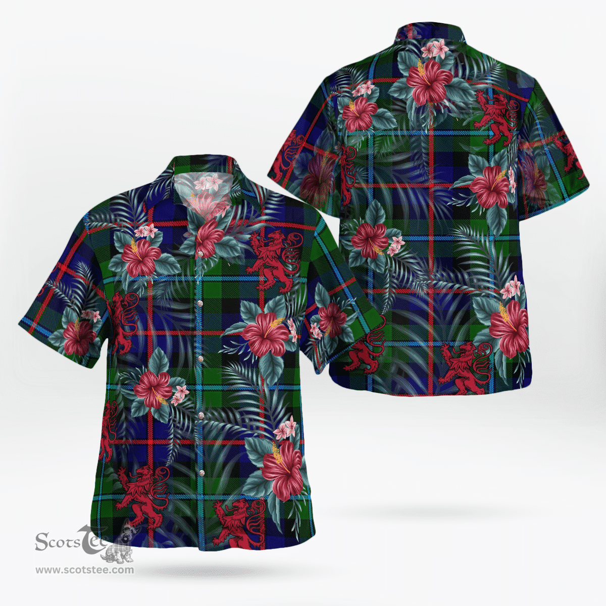 Scottish Clan Campbell of Cawdor Modern Tartan Scottish Lion Hawaiian Shirt | Tartan Plaid Shirt Scottish Plaid Tartan Plaid - ScotsTee - scotstee.com
