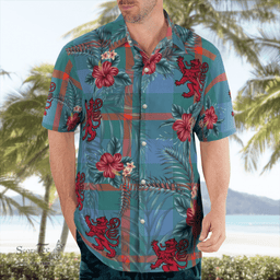 Scottish Clan Agnew Ancient Tartan Scottish Lion Hawaiian Shirt | Tartan Plaid Shirt Scottish Plaid Tartan Plaid - ScotsTee - scotstee.com