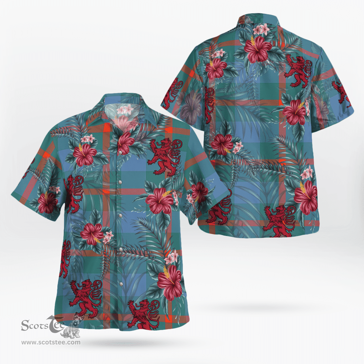 Scottish Clan Agnew Ancient Tartan Scottish Lion Hawaiian Shirt | Tartan Plaid Shirt Scottish Plaid Tartan Plaid - ScotsTee - scotstee.com