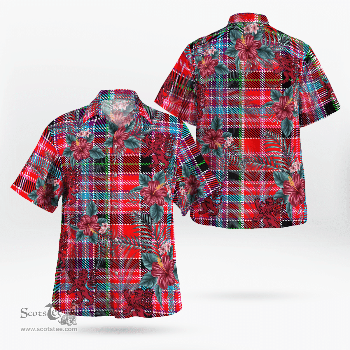 Scottish Clan Aberdeen District Tartan Scottish Lion Hawaiian Shirt | Tartan Plaid Shirt Scottish Plaid Tartan Plaid - ScotsTee - scotstee.com
