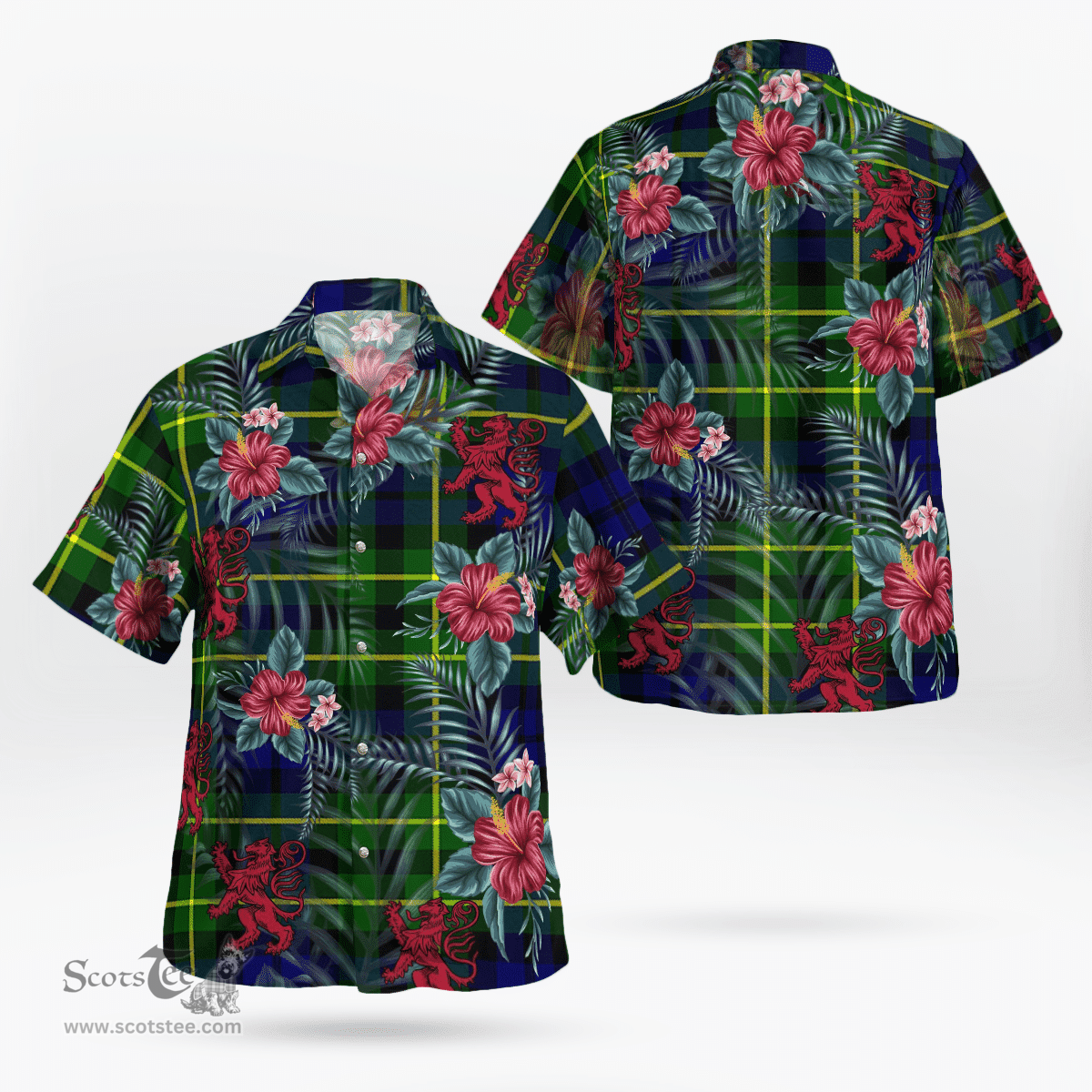 Scottish Clan Campbell of Breadalbane Modern Tartan Scottish Lion Hawaiian Shirt | Tartan Plaid Shirt Scottish Plaid Tartan Plaid - ScotsTee - scotstee.com