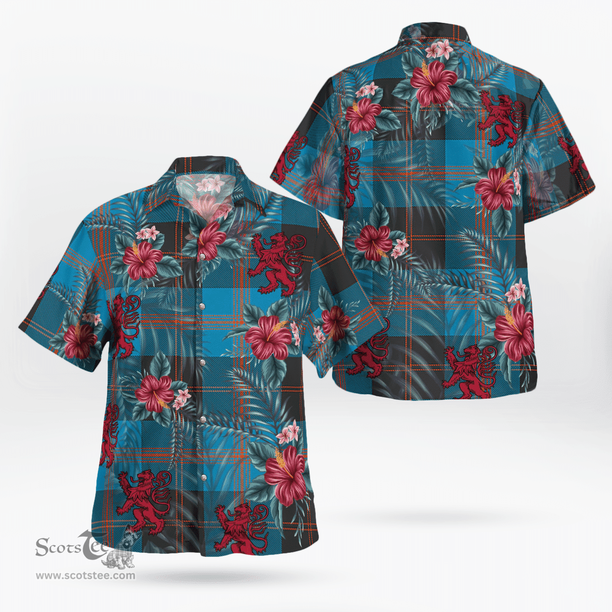 Scottish Clan Angus Ancient Tartan Scottish Lion Hawaiian Shirt | Tartan Plaid Shirt Scottish Plaid Tartan Plaid - ScotsTee - scotstee.com