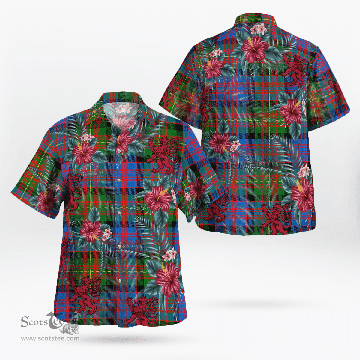 Scottish Clan Carnegie Ancient Tartan Scottish Lion Hawaiian Shirt | Tartan Plaid Shirt Scottish Plaid Tartan Plaid - ScotsTee - scotstee.com