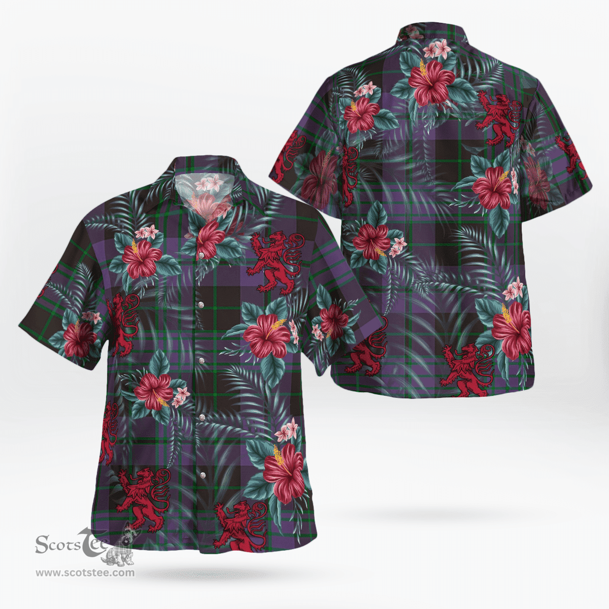 Scottish Clan Clergy Green Tartan Scottish Lion Hawaiian Shirt | Tartan Plaid Shirt Scottish Plaid Tartan Plaid - ScotsTee - scotstee.com
