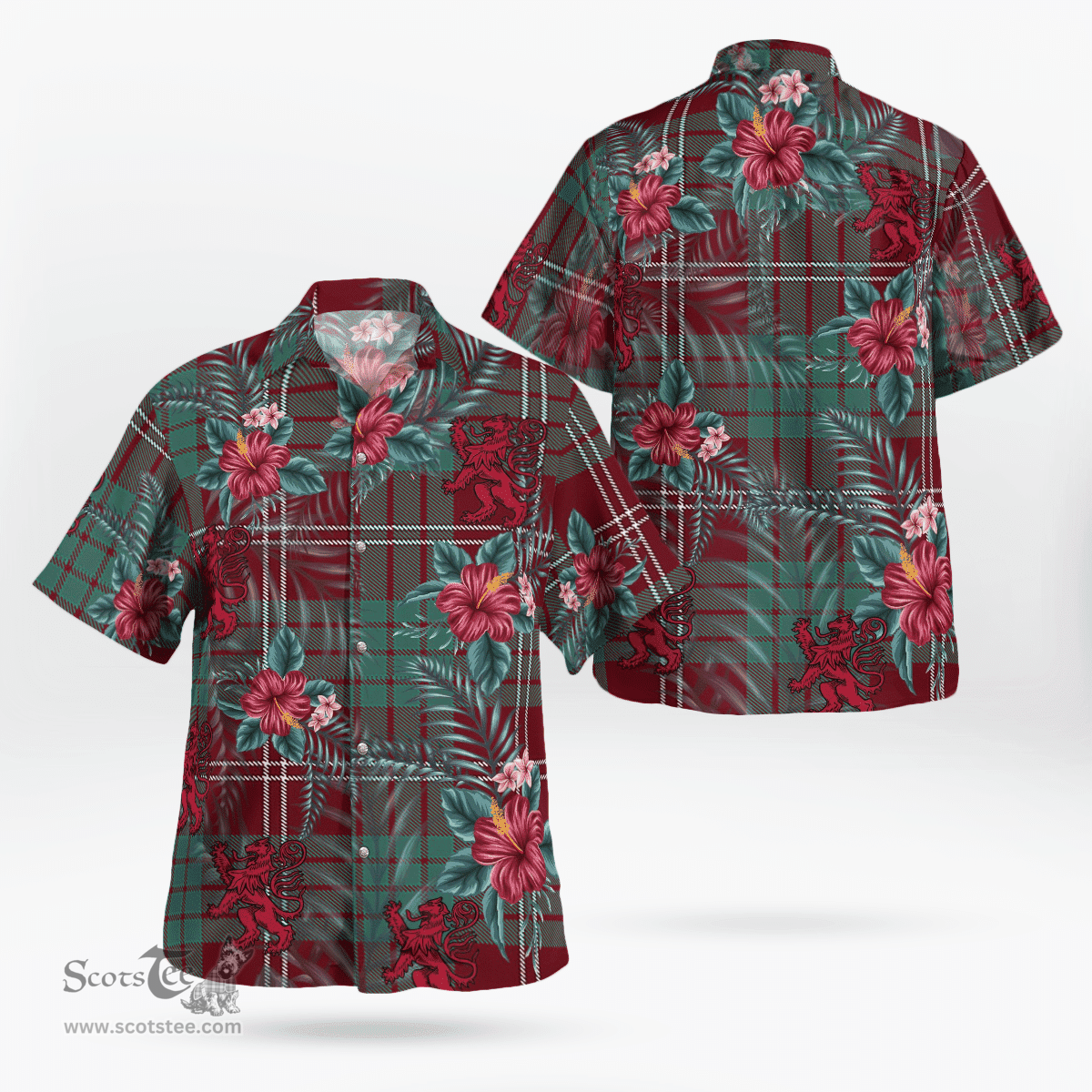 Scottish Clan Crawford Modern Tartan Scottish Lion Hawaiian Shirt | Tartan Plaid Shirt Scottish Plaid Tartan Plaid - ScotsTee - scotstee.com
