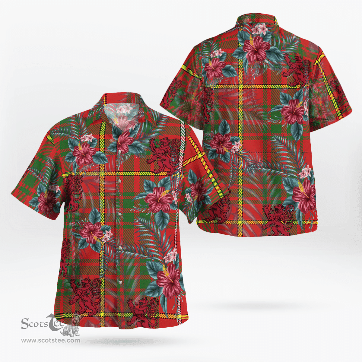 Scottish Clan Bruce Modern Tartan Scottish Lion Hawaiian Shirt | Tartan Plaid Shirt Scottish Plaid Tartan Plaid - ScotsTee - scotstee.com
