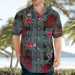 Scottish Clan Blackwatch Weathered Tartan Scottish Lion Hawaiian Shirt | Tartan Plaid Shirt Scottish Plaid Tartan Plaid - ScotsTee - scotstee.com