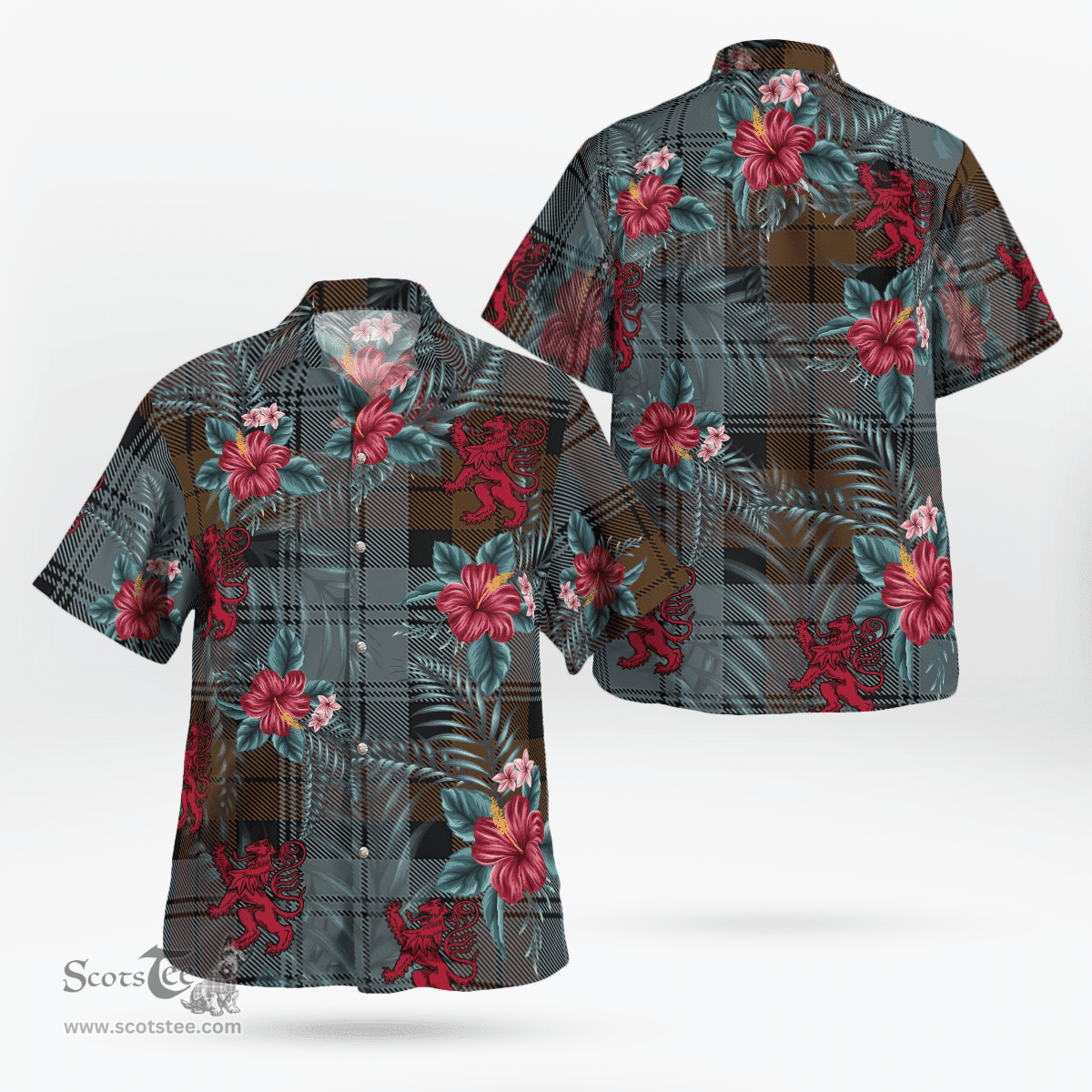 Scottish Clan Blackwatch Weathered Tartan Scottish Lion Hawaiian Shirt | Tartan Plaid Shirt Scottish Plaid Tartan Plaid - ScotsTee - scotstee.com