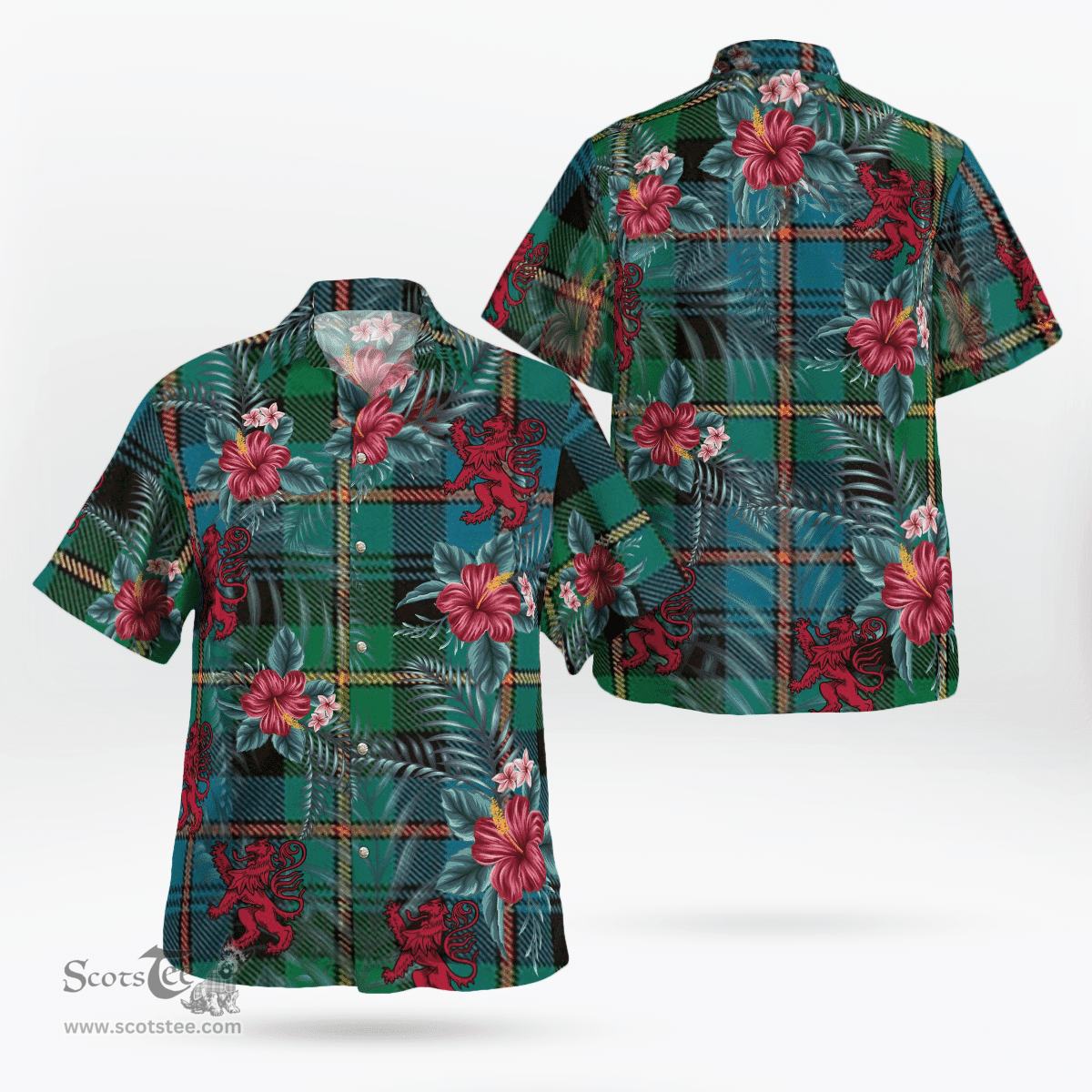 Scottish Clan Baillie Ancient Tartan Scottish Lion Hawaiian Shirt | Tartan Plaid Shirt Scottish Plaid Tartan Plaid - ScotsTee - scotstee.com