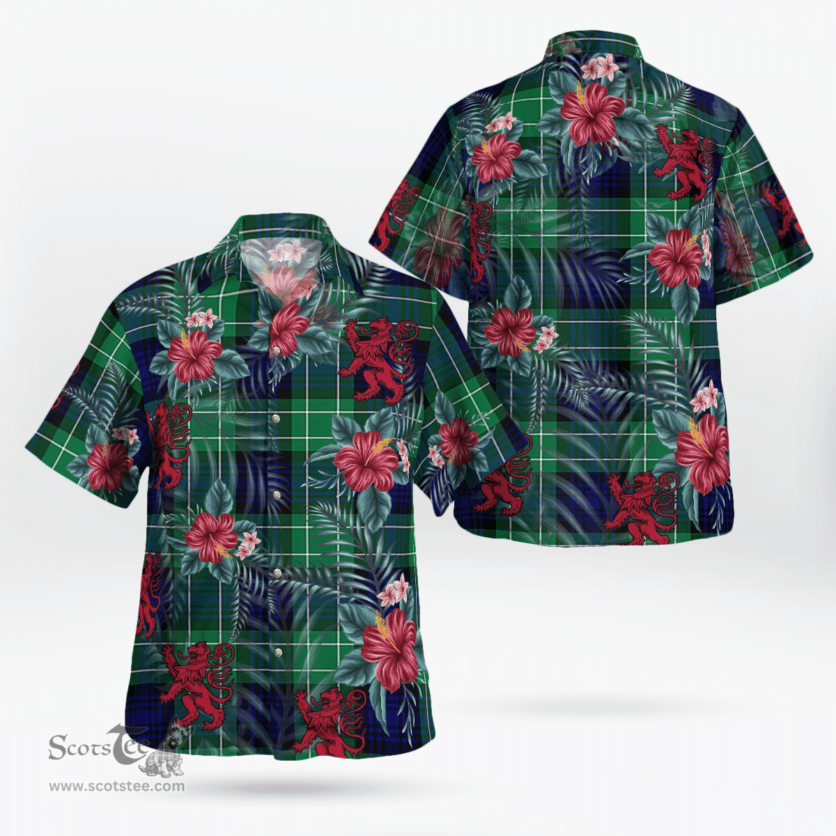Scottish Clan Abercrombie Modern Tartan Scottish Lion Hawaiian Shirt | Tartan Plaid Shirt Scottish Plaid Tartan Plaid - ScotsTee - scotstee.com