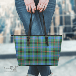 Scottish Davidson Ancient Clan Tartan Leather Tote Bag - Classic Scottish Plaid Tartan Plaid