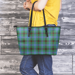 Scottish Davidson Ancient Clan Tartan Leather Tote Bag - Classic Scottish Plaid Tartan Plaid