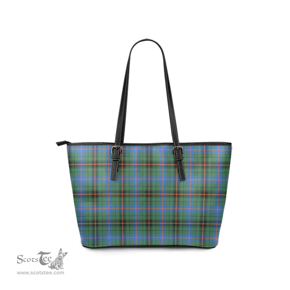 Scottish Davidson Ancient Clan Tartan Leather Tote Bag - Classic Scottish Plaid Tartan Plaid