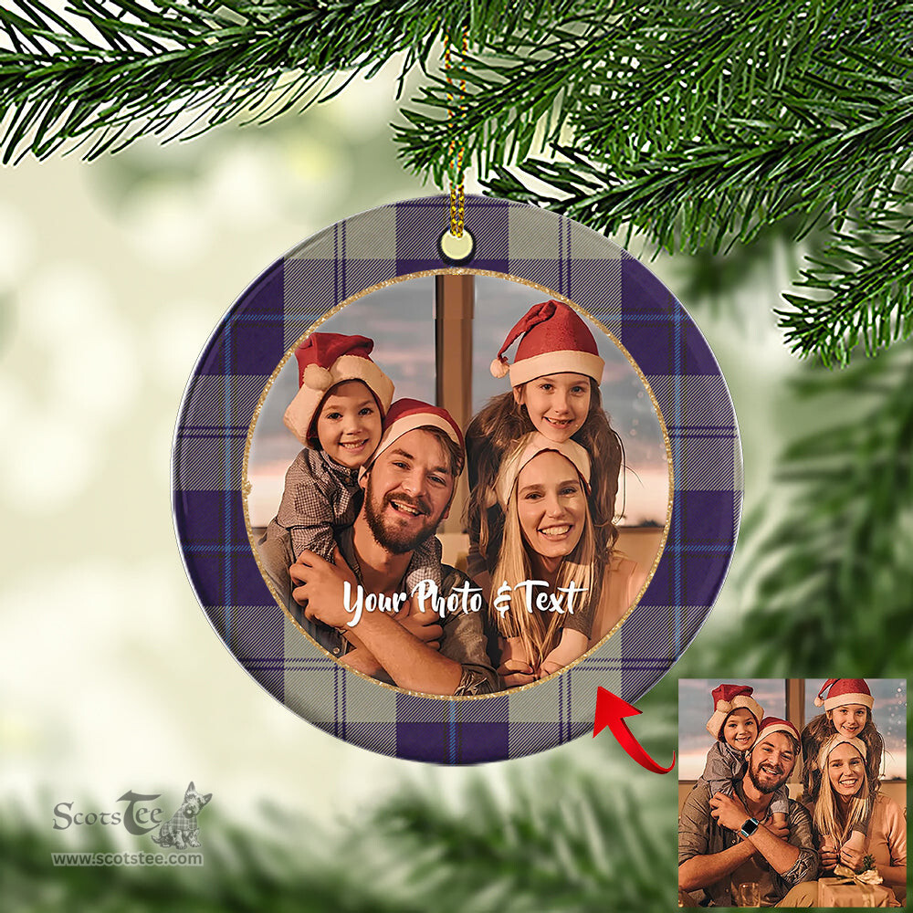Scottish Cunningham Dress Blue Dancers Tartan Ornament - Personalized Two Sided Family Christmas Photo Ceramic Ornament Scottish Plaid Tartan Plaid - ScotsTee - scotstee.com