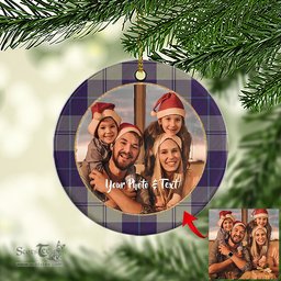 Scottish Cunningham Dress Blue Dancers Tartan Ornament - Personalized Two Sided Family Christmas Photo Ceramic Ornament Scottish Plaid Tartan Plaid - ScotsTee - scotstee.com