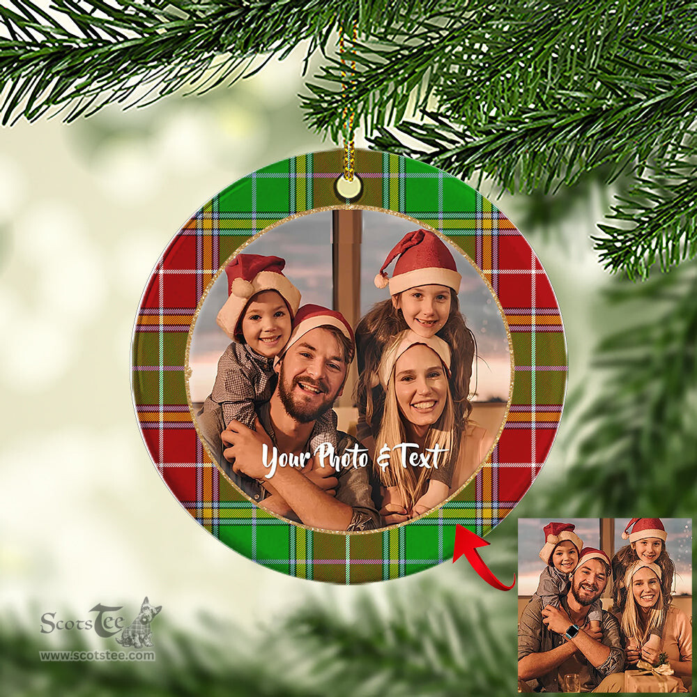 Scottish Baxter Modern Tartan Ornament - Personalized Two Sided Family Christmas Photo Ceramic Ornament Scottish Plaid Tartan Plaid - ScotsTee - scotstee.com