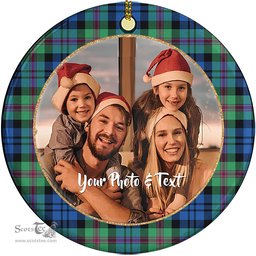 Scottish Baillie Ancient Tartan Ornament - Personalized Two Sided Family Christmas Photo Ceramic Ornament Scottish Plaid Tartan Plaid - ScotsTee - scotstee.com