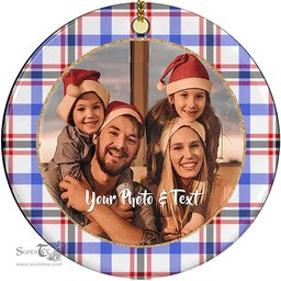 Scottish Boswell Modern Tartan Ornament - Personalized Two Sided Family Christmas Photo Ceramic Ornament Scottish Plaid Tartan Plaid - ScotsTee - scotstee.com