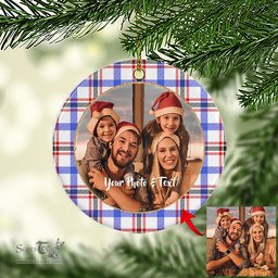 Scottish Boswell Modern Tartan Ornament - Personalized Two Sided Family Christmas Photo Ceramic Ornament Scottish Plaid Tartan Plaid - ScotsTee - scotstee.com