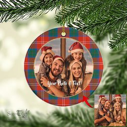 Scottish Chisholm Ancient Tartan Ornament - Personalized Two Sided Family Christmas Photo Ceramic Ornament Scottish Plaid Tartan Plaid - ScotsTee - scotstee.com