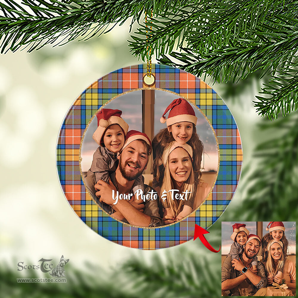 Scottish Buchanan Ancient Tartan Ornament - Personalized Two Sided Family Christmas Photo Ceramic Ornament Scottish Plaid Tartan Plaid - ScotsTee - scotstee.com
