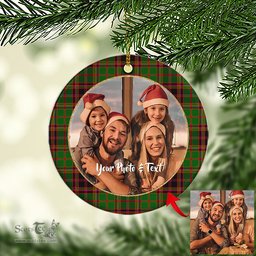 Scottish Buchan Modern Tartan Ornament - Personalized Two Sided Family Christmas Photo Ceramic Ornament Scottish Plaid Tartan Plaid - ScotsTee - scotstee.com
