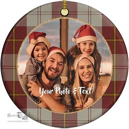 Scottish Cunningham Burgundy Dancers Tartan Ornament - Personalized Two Sided Family Christmas Photo Ceramic Ornament Scottish Plaid Tartan Plaid - ScotsTee - scotstee.com
