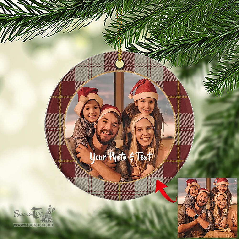 Scottish Cunningham Burgundy Dancers Tartan Ornament - Personalized Two Sided Family Christmas Photo Ceramic Ornament Scottish Plaid Tartan Plaid - ScotsTee - scotstee.com