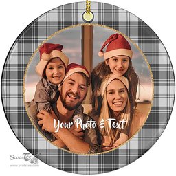 Scottish Douglas Grey Modern Tartan Ornament - Personalized Two Sided Family Christmas Photo Ceramic Ornament Scottish Plaid Tartan Plaid - ScotsTee - scotstee.com