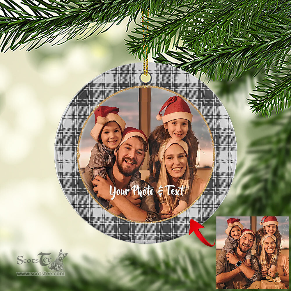 Scottish Douglas Grey Modern Tartan Ornament - Personalized Two Sided Family Christmas Photo Ceramic Ornament Scottish Plaid Tartan Plaid - ScotsTee - scotstee.com
