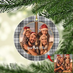 Scottish Douglas Grey Modern Tartan Ornament - Personalized Two Sided Family Christmas Photo Ceramic Ornament Scottish Plaid Tartan Plaid - ScotsTee - scotstee.com