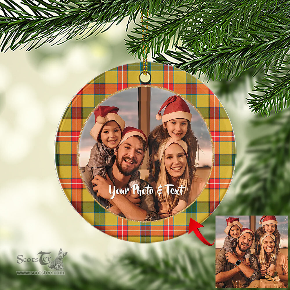 Scottish Baxter Tartan Ornament - Personalized Two Sided Family Christmas Photo Ceramic Ornament Scottish Plaid Tartan Plaid - ScotsTee - scotstee.com