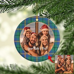Scottish Carmichael Ancient Tartan Ornament - Personalized Two Sided Family Christmas Photo Ceramic Ornament Scottish Plaid Tartan Plaid - ScotsTee - scotstee.com