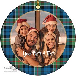 Scottish Colquhoun Ancient Tartan Ornament - Personalized Two Sided Family Christmas Photo Ceramic Ornament Scottish Plaid Tartan Plaid - ScotsTee - scotstee.com