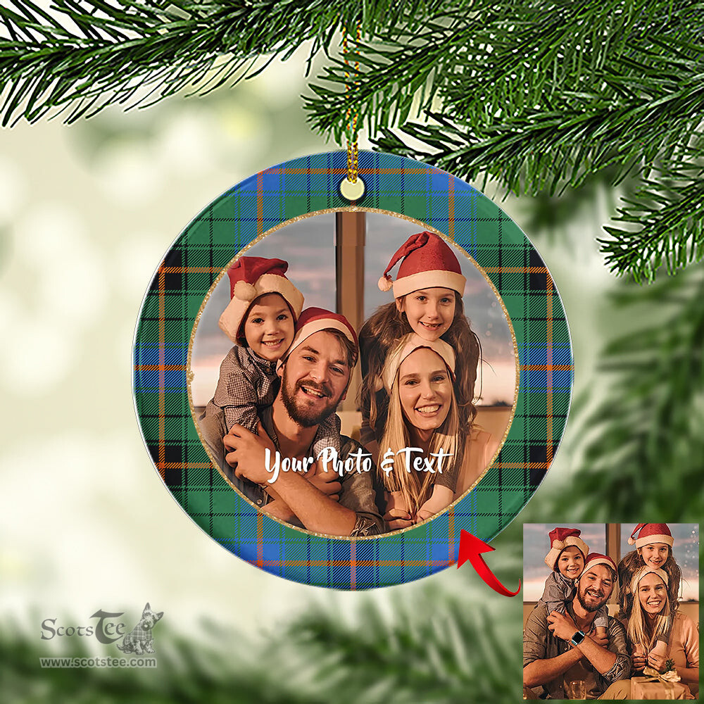 Scottish Davidson Ancient Tartan Ornament - Personalized Two Sided Family Christmas Photo Ceramic Ornament Scottish Plaid Tartan Plaid - ScotsTee - scotstee.com