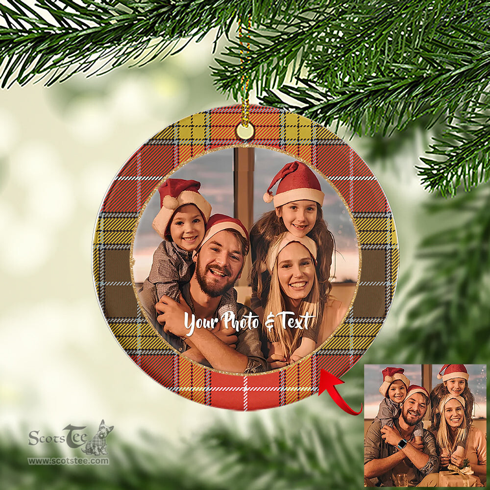 Scottish Buchanan Old Set Weathered Tartan Ornament - Personalized Two Sided Family Christmas Photo Ceramic Ornament Scottish Plaid Tartan Plaid - ScotsTee - scotstee.com