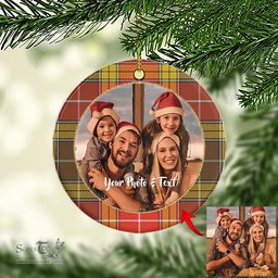 Scottish Buchanan Old Set Weathered Tartan Ornament - Personalized Two Sided Family Christmas Photo Ceramic Ornament Scottish Plaid Tartan Plaid - ScotsTee - scotstee.com